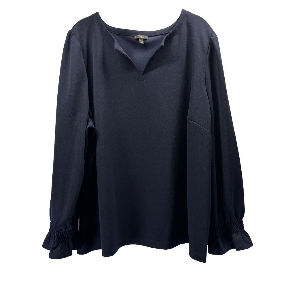 Talbots Women's Top Sz 3XP Petite Solid Navy Blue Puff Gathered Sleeves Pullover